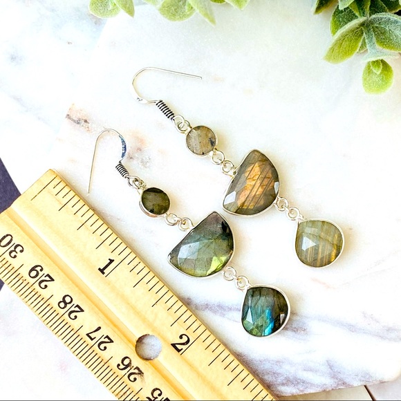 Labradorite Earrings in Sterling Silver Long Dangle - Picture 2 of 4